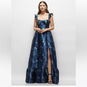 Dessy Collection Midnight Navy Damask Corset Floral Gown SIZE 6